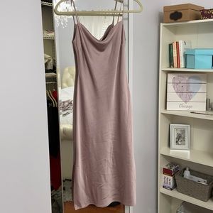 Express satin cowl neck midi slip dress